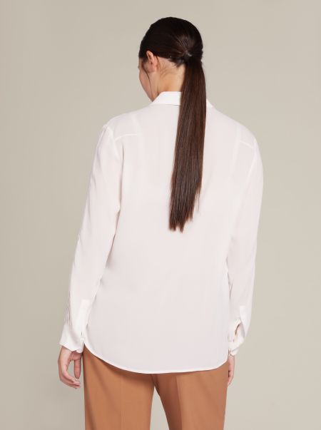 Elena Miro Camicia In Crepe De Chine Con Pieghe Camicie E Bluse Bianco Donna