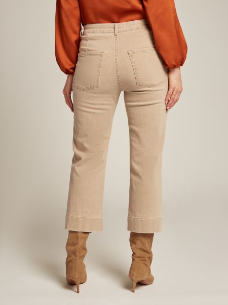 Donna Elena Miro Jeans Cropped In Cotone Stretch Beige Jeans