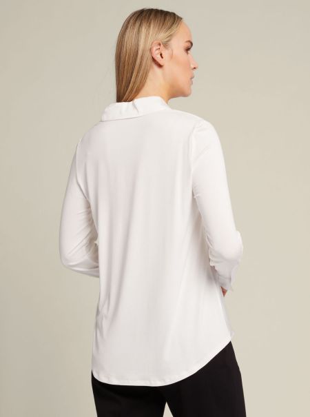 Top E T-Shirt Elena Miro Bianco T-Shirt Modello Polo In Due Tessuti Donna