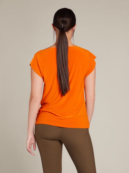 Elena Miro Top E T-Shirt T-Shirt Con Scollo Morbido Donna Arancione