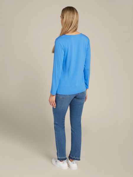 Donna Top E T-Shirt Elena Miro T-Shirt In Due Tessuti Di Eco Viscosa Azzurro