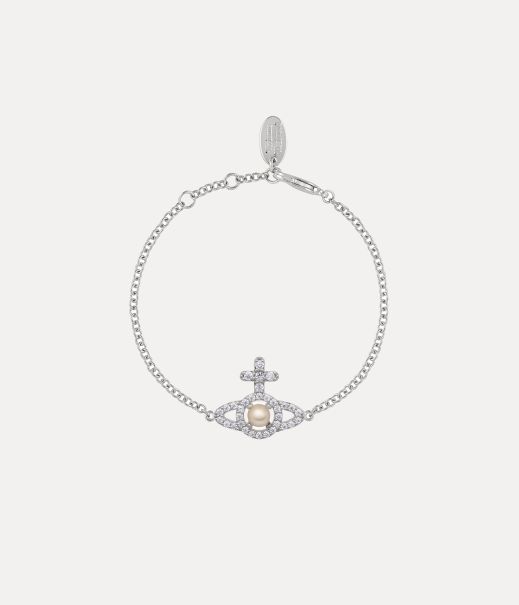 Vivienne Westwood Vendere Platinum / Creamrose Pearl / White Cz Donna Bracciali Olympia Pearl Chain Bracelet