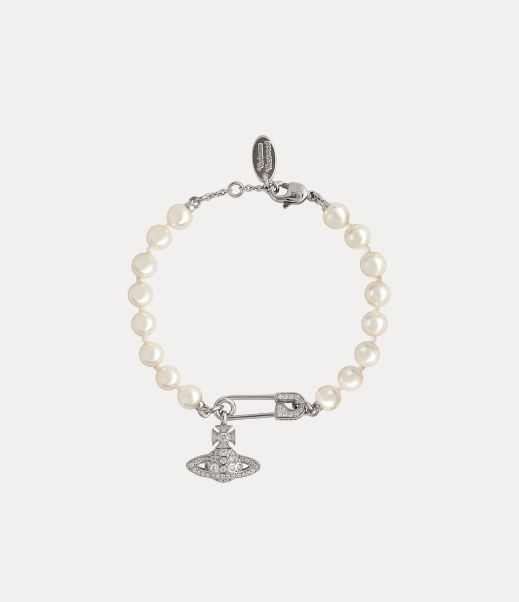 Vivienne Westwood Bracciali Platinum / Light Creamrose Pearl / White Cz Lucrece Pearl Bracelet Punto Vendita Donna