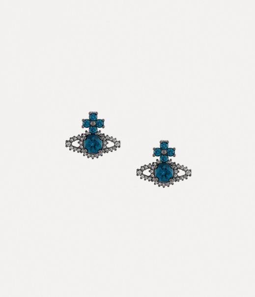 Ruthenium / Blue, Grey Cz Vivienne Westwood Orecchini Qualità Donna Valentina Orb Earrings