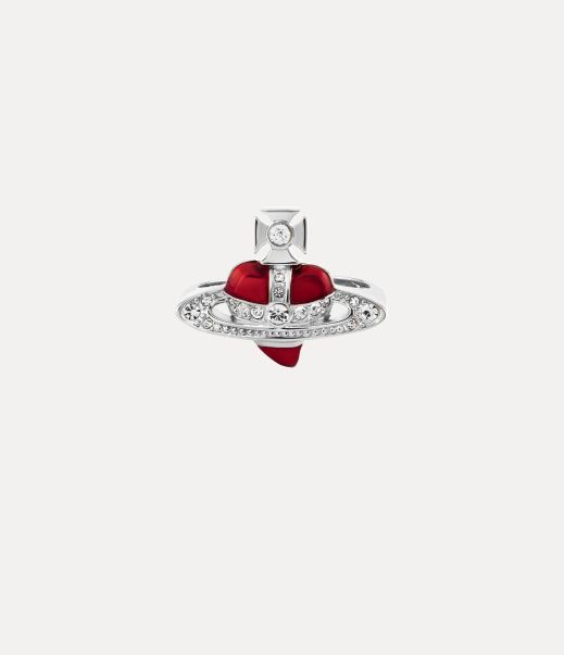 Platinum / Crystal Crystal / Indian Pink Enamel Vivienne Westwood New Diamante Heart Ring Donna Anelli Decorativo