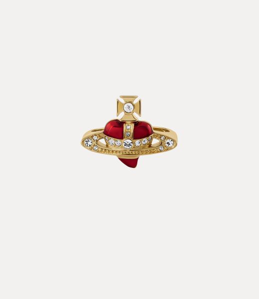 Moda Gold/Crystal/Indian Pink Vivienne Westwood New Diamante Heart Ring Donna Anelli