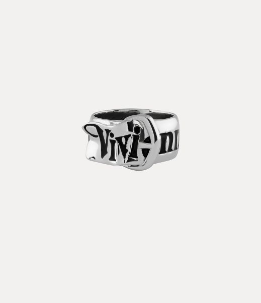 Belt Ring Donna Anelli Platinum / Black Enamel Vivienne Westwood Elegante