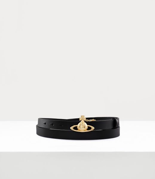 Consigliare Vivienne Westwood Donna Small Orb Buckle Belt - Light Gold Black Cinture E Imbracature